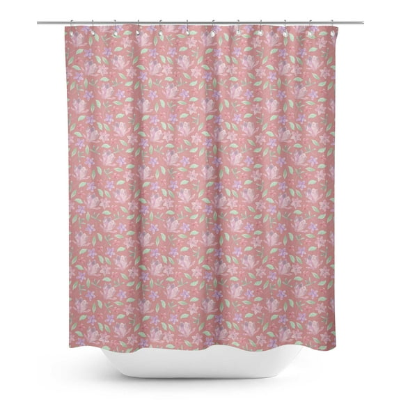S4Sassy Pink Leaves & Periwinkle Floral Printed Bathroom Curtain Waterproof Shower Drapes-60 x 70 Inch