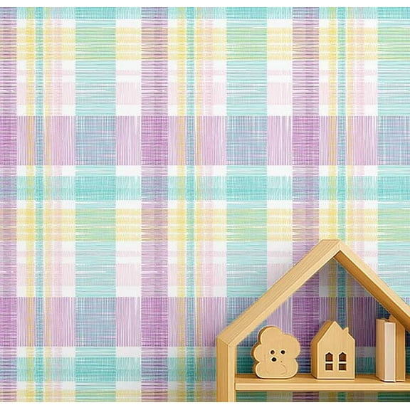 S4Sassy Plaid Check Wallpaper - Green Wall Covering, 25" x 240" Self-Adhesive Vinyl Walls Paper, Walls Wrap, Easy DIY Wall Covering For Kids Bedroom, Kids room wall decor, Playroom Wallpaper