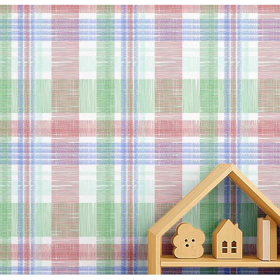 S4Sassy Plaid Check Wallpaper - Red Wall Covering, 25" x 60" Self-Adhesive Vinyl Walls Paper, Walls Wrap, Easy DIY Wall Covering For Kids Bedroom, Kids room wall decor, Playroom Wallpaper