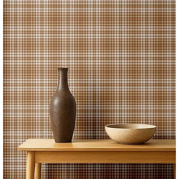 S4Sassy Plaid Checks Wallpaper- Brown Wall Covering, 25" x 120" Self-Adhesive Textured Vinyl Walls Paper, Wall Wrap, Easy DIY Walls Covering For Farmhouse Bedroom, Living Room, Living Spaces