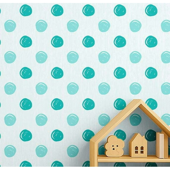 S4Sassy Polka Dot Print Wallpaper - Turquoise Wall Covering, 25" x 240" Self-Adhesive Textured Vinyl Wall Paper, Easy DIY Walls Covering for Kids Bedroom, Kid's room wall decor, Playroom wallpaper