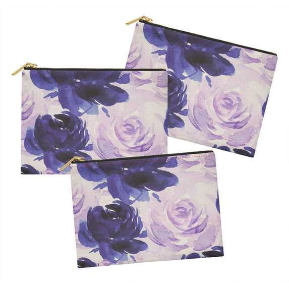 S4Sassy Purple Grandiflora Roses Floral Pack of 3 Printed Make Up Cosmetic Bag Coin Purse Toiletry Organizer-6 x 8 Inches
