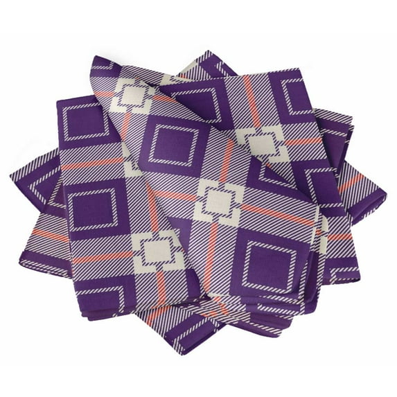 "S4Sassy Purple Plaid Check Cotton Napkin Printed Everyday Basic Washable Table Linen 20 x 20""(Pack of 4)"