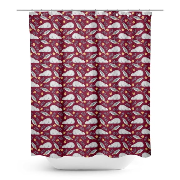 S4Sassy Red Penguin Bear Floral Waterproof Bathroom Shower Curtain With Roller Rings Hook-60 x 75 Inch