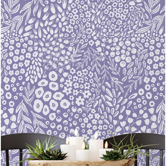 S4Sassy Removable Nature-Inspired Waterproof Wall Wrap, Finish Wallcover, Leafy Florals Contact Paper For Walls, Cabinets, Dresser, Self Adhesive Vinyl Wallpaper Roll - Purple (25"X 60")