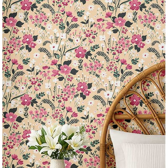 S4Sassy Removable Nature-Inspired Waterproof Wall Wrap, Finish Wallcover, Mini Floral Contact Paper For Walls, Cabinets, Dresser, Self Adhesive Vinyl Wallpaper Roll - Pink (25"X 240")