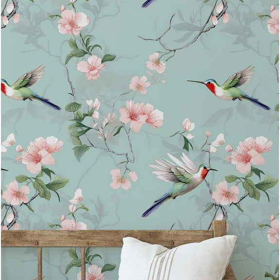 S4Sassy Removable Nature-Inspired Waterproof Wall Wrap, Plain Finish Wallcover, Floral & Birds Contact Paper For Walls, Cabinets, Dresser, Self Adhesive Vinyl Wallpaper Roll - Blue (25"X120")