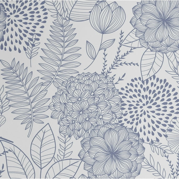 S4Sassy Removable Nature-Inspired Waterproof Wall Wrap, Textured Finish Wallcover, Fine Line Floral Contact Paper For Walls, Cabinets, Dresser, Self Adhesive Vinyl Wallpaper Roll - Blue (25"X 360")