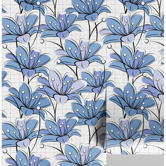 S4Sassy Removable Nature-inspired Waterproof Wall Wrap, Wallcover, Abstract Lily Mosaic Contact Paper for Walls, Cabinets, Dresser, Self Adhesive Vinyl Wallpaper Roll- Blue (25"x60")