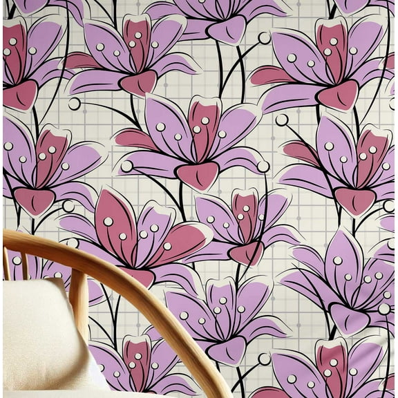 S4Sassy Removable Nature-inspired Waterproof Wall Wrap, Wallcover, Abstract Lily Mosaic Contact Paper for Walls, Cabinets, Dresser, Self Adhesive Vinyl Wallpaper Roll- Purple (25"x60")
