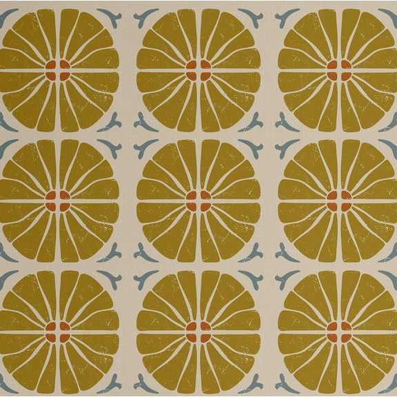 S4Sassy Retro Floral Circle Wallpaper - Mustard Wall Covering, 25" x 120" Self-Adhesive Vinyl Walls Paper, Wallwrap, Easy DIY Wall Covering For Boho aesthetic wall decor, Living Room