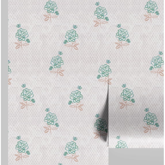 S4Sassy Rose Motif Wallpaper - Green Wall Covering, 25" x 240" Self-Adhesive Vinyl Walls Paper, Walls Wrap, Easy DIY Wall Covering For Farmhouse Bedroom, Living Room, Cabinets, Living Spaces