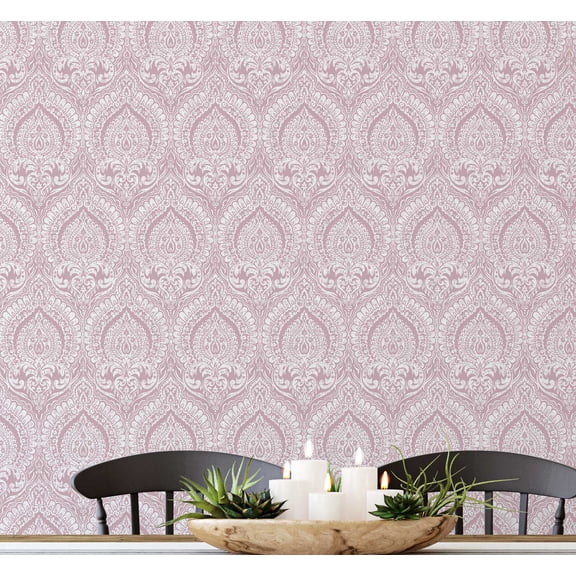 S4Sassy Royal Motif Wallpaper Pink Walls Covering, 25" x 120" Self-Adhesive Vinyl Wall Paper, Walls Wrap, Easy DIY Wall Covering For Farmhouse Bedroom, Living Room, Cabinets, Living Spaces