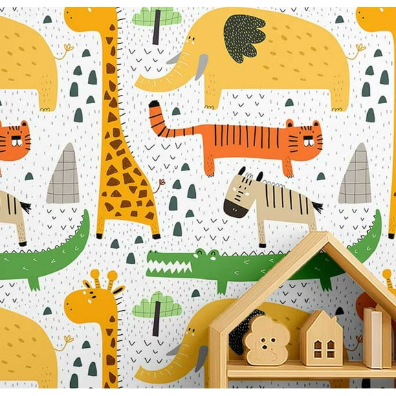 S4Sassy Safari Animal Print Wallpaper - White Wall Covering, 25" X 360" Self-Adhesive Vinyl Walls Paper, Wallwrap, Easy Diy Walls Covering For Kids Bedroom, Room Wall Decor, Playroom Wallpaper