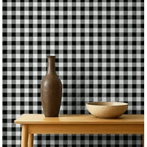 S4Sassy Self Adhesive Wallpaper, Black Buffalo Check Wallpaper, Removable DIY Vinyl Wall Covering, Peel and Stick Contact Paper for Entryway Accent Wall, Easy Home Decor Solution (25"x120")
