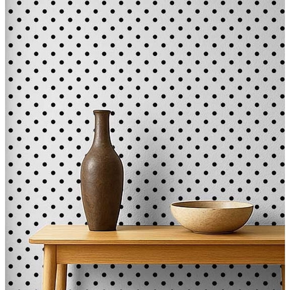 S4Sassy Self Adhesive Wallpaper, Black Polka Dot Wallpaper, Removable DIY Vinyl Wall Covering, Peel and Stick Contact Paper for Entryway Accent Wall, Easy Home Decor Solution (25"x360")