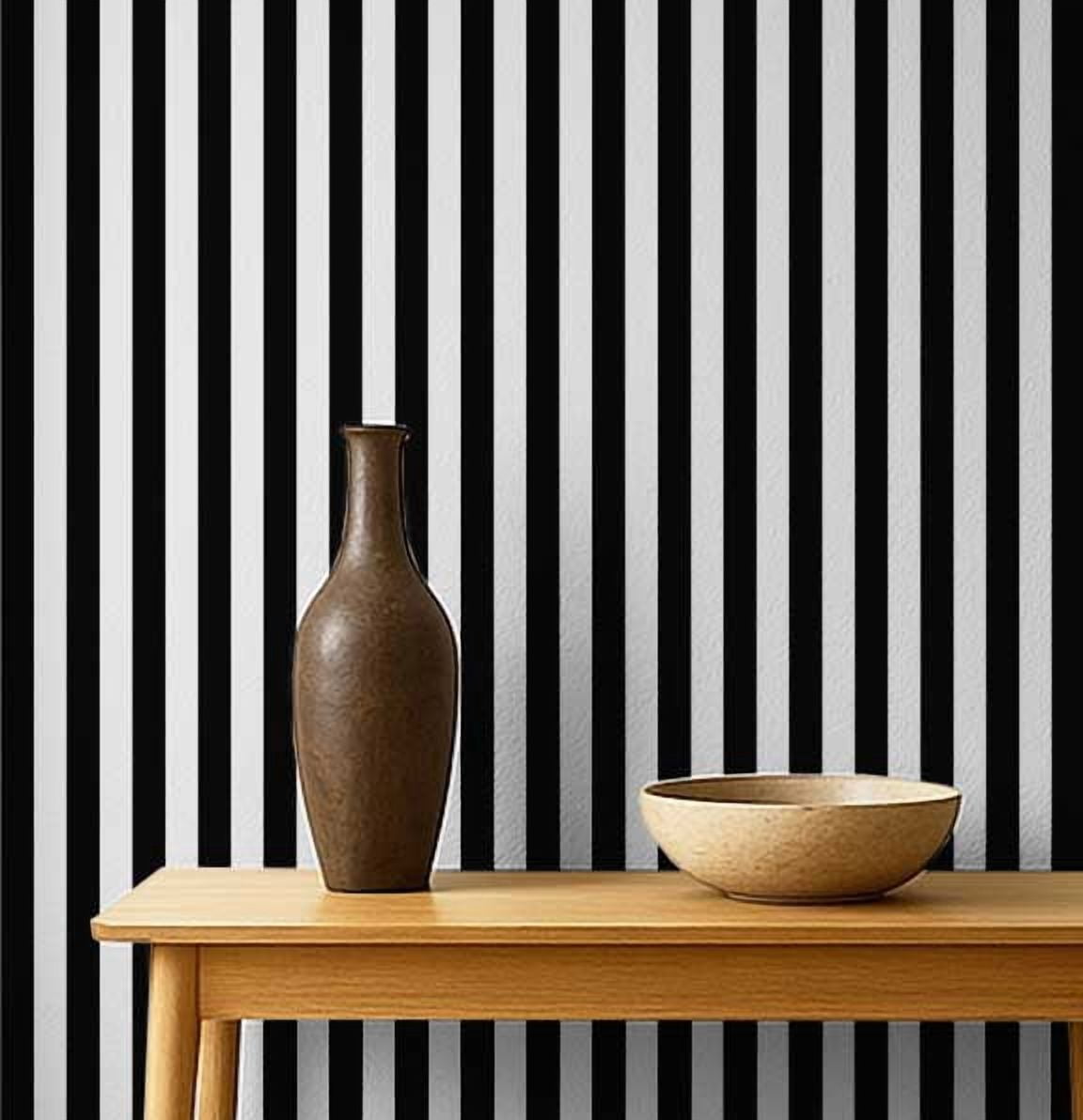 S4Sassy Self Adhesive Wallpaper, Black Vertical Stripes Wallpaper, Removable DIY Vinyl Wall Covering, Textured Peel & Stick Contact Paper for Entryway Accent Wall, Easy Home Decor Solution(25"x120")