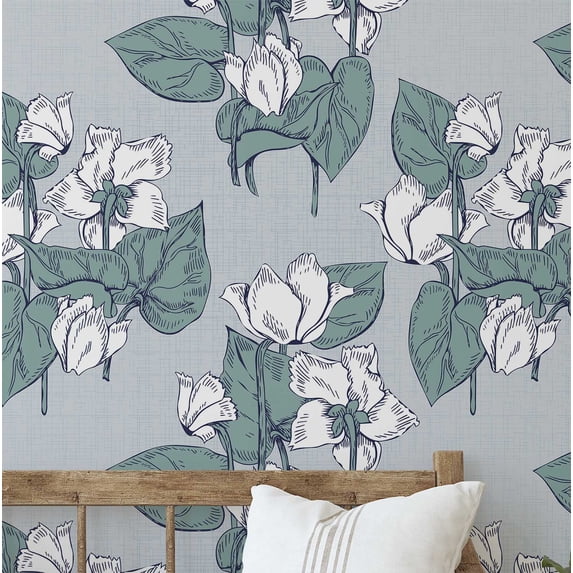 S4Sassy Self Adhesive Wallpaper, Bold Tulip Blossom Wallpaper, Green Diy Vinyl Wall Covering, Plain Peel And Stick Contact Paper For Entryway Accent Wall, Easy Home Decor Solution (25"X120")