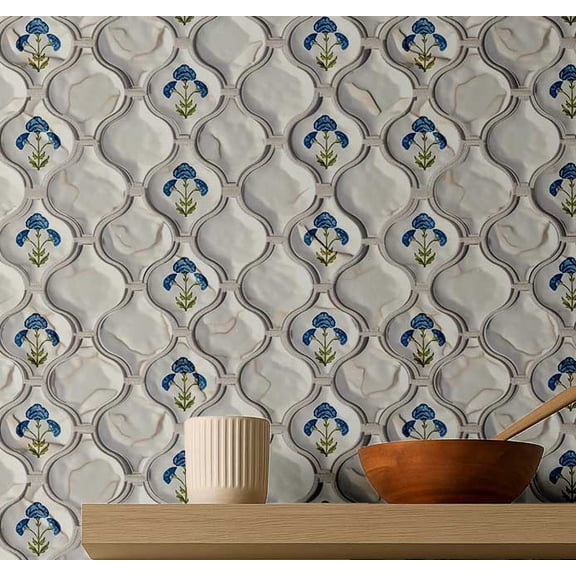 S4Sassy Self Adhesive Wallpaper, Floral Arabesque Tile Wallpaper, White Removable Diy Vinyl Tile Pattern Wall Covering, Plain Peel And Stick Contact Paper For Entryway, Kitchen Backsplash(25"X120")