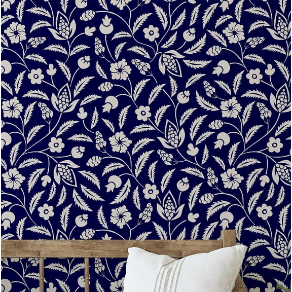 S4Sassy Self Adhesive Wallpaper, Floral Wallpaper, Blue Removable Diy Vinyl Wall Covering, Plain Peel And Stick Contact Paper For Entryway Accent Wall, Easy Home Decor Solution (25"X60")
