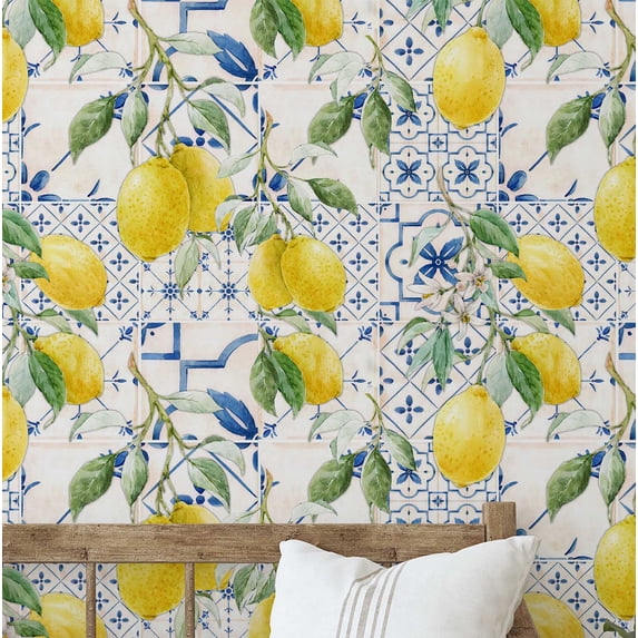 S4Sassy Self Adhesive Wallpaper, Fruit Tile Print Wallpaper, White Removable Diy Vinyl Tile Pattern Wall Covering, Plain Peel And Stick Contact Paper For Entryway Wall, Kitchen Backsplash(25"X60")