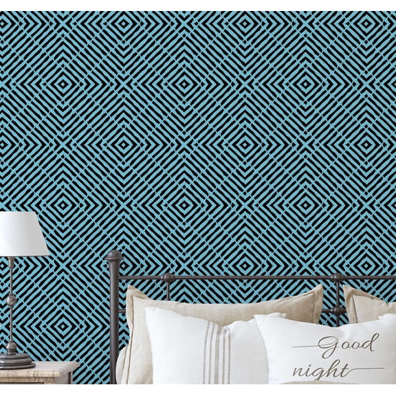 S4Sassy Self Adhesive Wallpaper, Geometric Diamond Print Wallpaper, Blue Removable Diy Vinyl Wall Covering, Textured Peel And Stick Contact Paper For Entryway Accent Wall, Easy Home Decor (25"X 120")