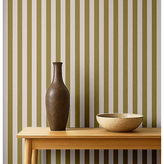 S4Sassy Self Adhesive Wallpaper, Green Vertical Stripes Wallpaper, Removable DIY Vinyl Wall Covering, Peel and Stick Contact Paper for Entryway Accent Wall, Easy Home Decor Solution(25"x120")
