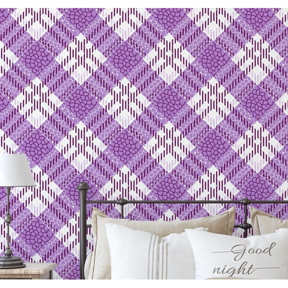 S4Sassy Self Adhesive Wallpaper, Mosaic Check Print Wallpaper, Purple Removable Diy Vinyl Wall Covering, Textured Peel And Stick Contact Paper For Entryway Accent Wall, Home Decor (25"X 240")
