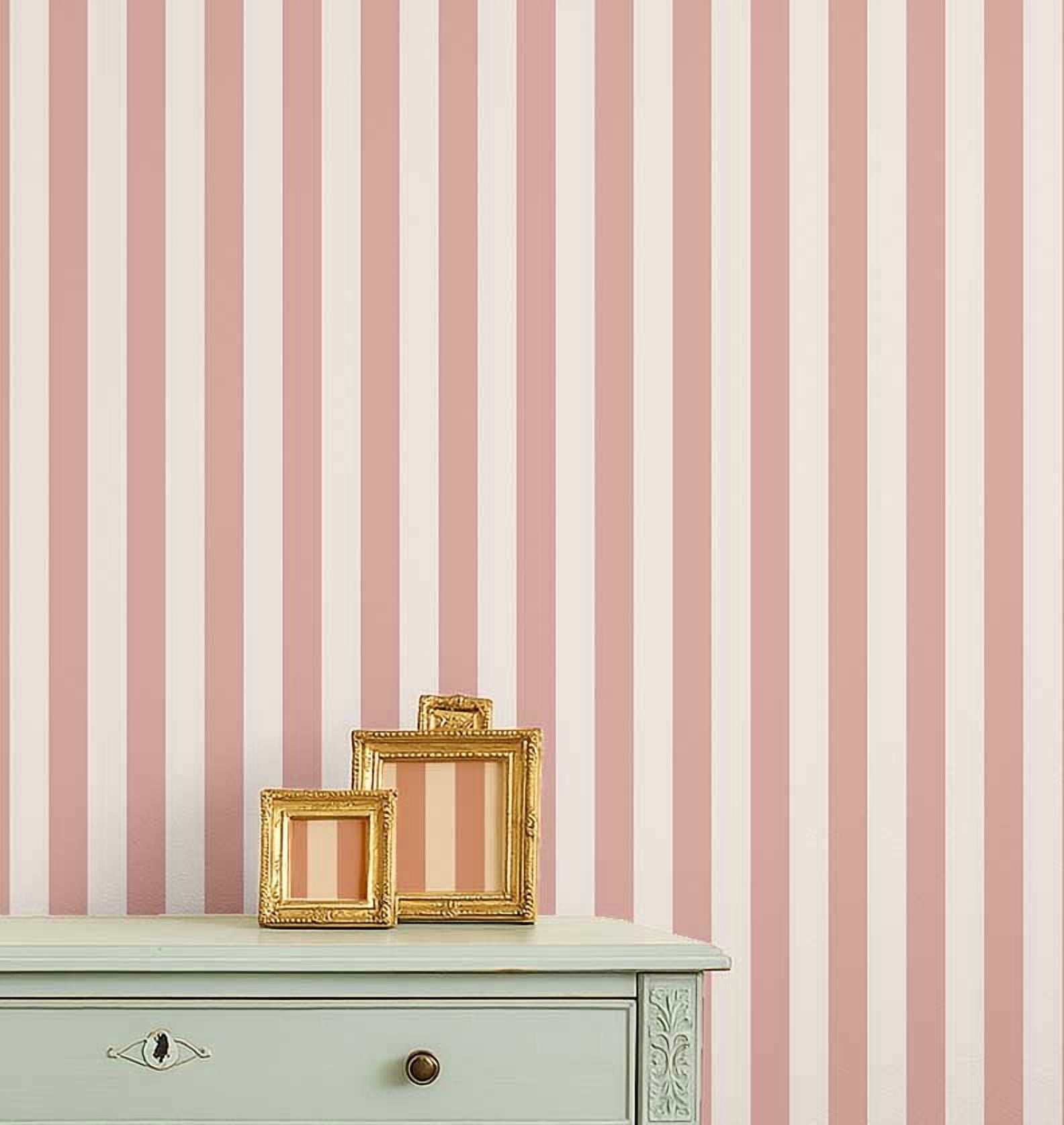 S4Sassy Self Adhesive Wallpaper, Pink Vertical Stripes Wallpaper, Removable DIY Vinyl Wall Covering, Peel and Stick Contact Paper for Entryway Accent Wall, Easy Home Decor Solution (25"x120")