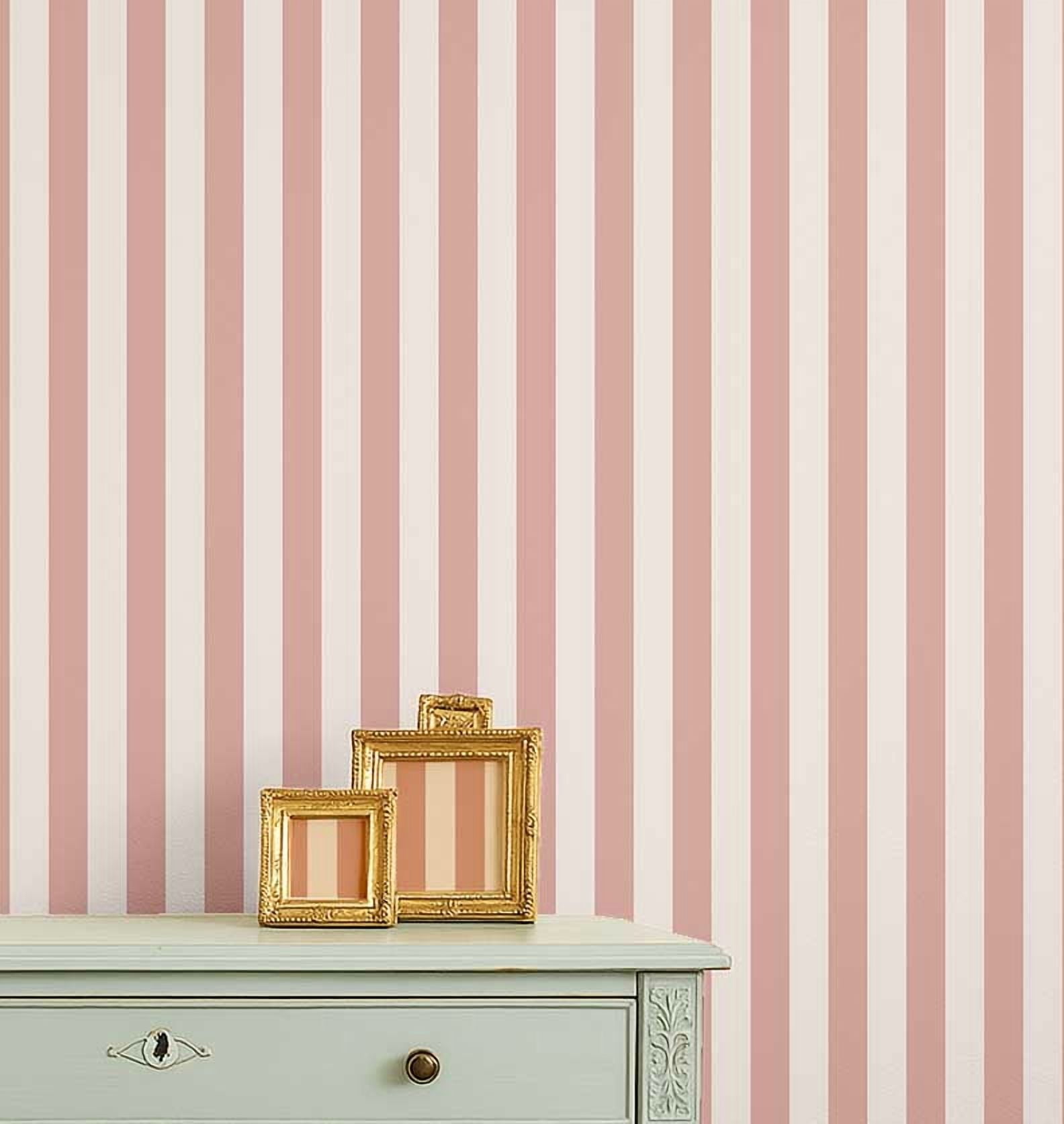 S4Sassy Self Adhesive Wallpaper, Pink Vertical Stripes Wallpaper, Removable DIY Vinyl Wall Covering, Textured Peel & Stick Contact Paper for Entryway Accent Wall, Easy Home Decor Solution (25"x240")