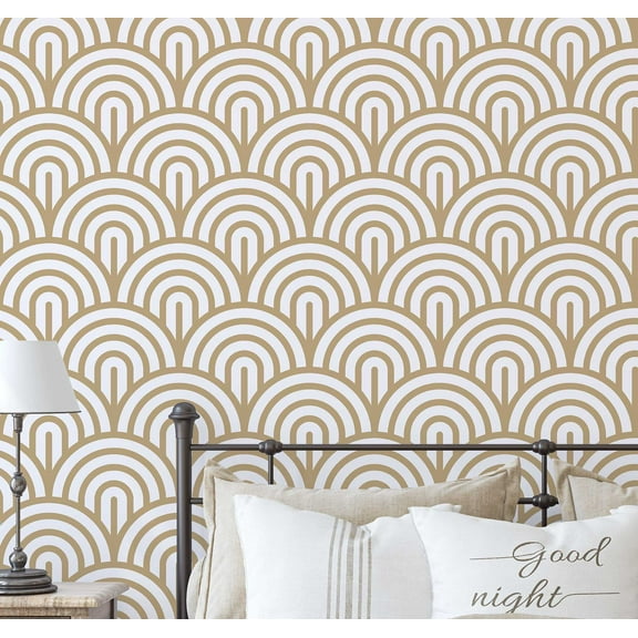 S4Sassy Self Adhesive Wallpaper, Retro Arch Print Wallpaper, Beige Removable Diy Vinyl Wall Covering, Peel And Stick Contact Paper For Entryway Accent Wall, Easy Home Decor Solution (25"X 60")
