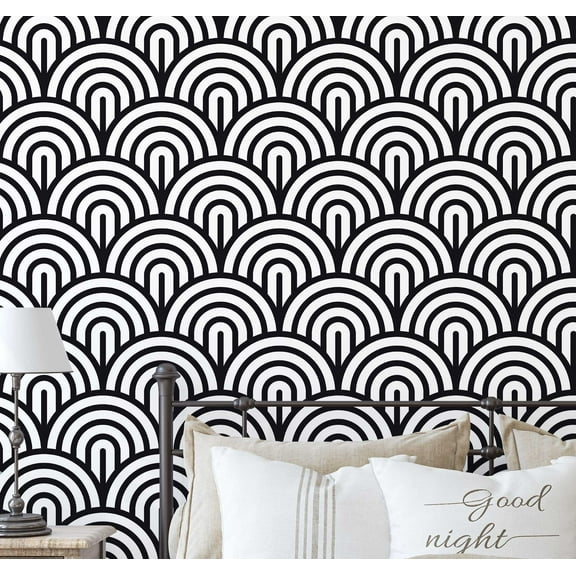 S4Sassy Self Adhesive Wallpaper, Retro Arch Print Wallpaper, Black Removable Diy Vinyl Wall Covering, Peel And Stick Contact Paper For Entryway Accent Wall, Easy Home Decor Solution (25"X 60")