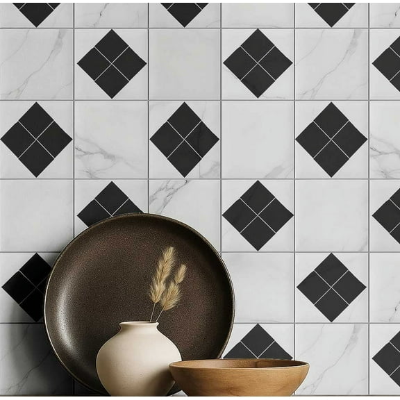 S4Sassy Self Adhesive Wallpaper, Square Tile Print Wallpaper, White Removable Diy Vinyl Tile Pattern Wall Covering, Plain Peel And Stick Contact Paper For Entryway, Kitchen Backsplash(25"X120")