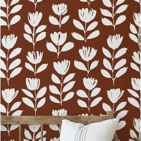 S4Sassy Self-Stick Decorative Boho Wallpaper, Bold Floral Wall Paper, Plain Vinyl Waterproof Contact Paper, Brown, 25"X120" Removable Renter Friendly Wall Covering For Bedroom, Dining Room
