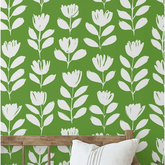 S4Sassy Self-Stick Decorative Boho Wallpaper, Bold Floral Wall Paper, Plain Vinyl Waterproof Contact Paper, Green, 25"X360" Removable Renter Friendly Wall Covering For Bedroom, Dining Room