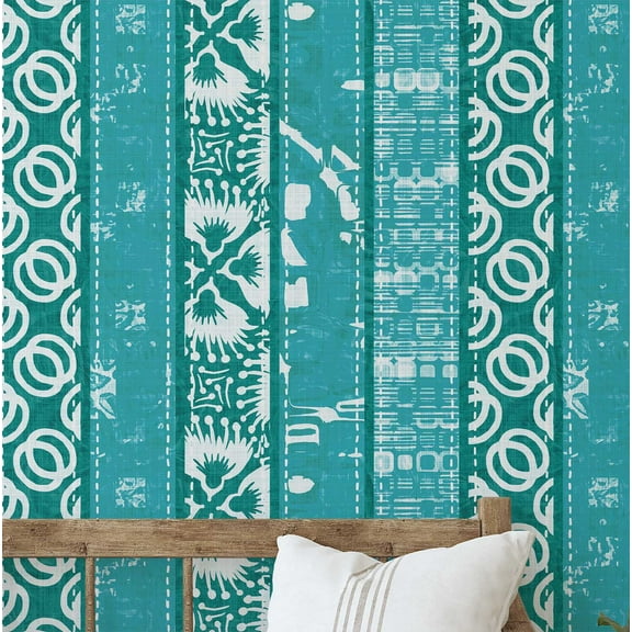S4Sassy Self-Stick Decorative Boho Wallpaper, Circular Stripes Wall Paper, Plain Vinyl Waterproof Contact Paper, Teal, 25"X120" Removable Renter Friendly Wall Covering For Bedroom, Dining Room