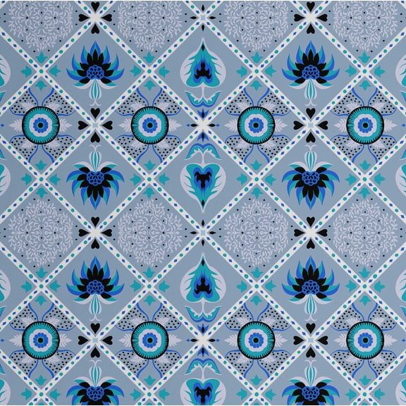 S4Sassy Self-Stick Decorative Boho Wallpaper, Diamond Floral Medallion Wall Paper, Plain Vinyl Waterproof Contact Paper, Blue, 25"X240" Renter Friendly Wall Covering For Bedroom, Dining Room
