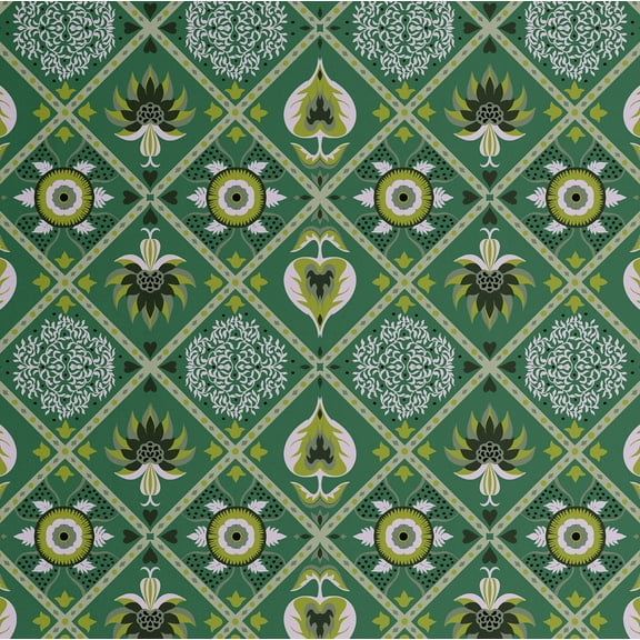 S4Sassy Self-Stick Decorative Boho Wallpaper, Diamond Floral Medallion Wall Paper, Plain Vinyl Waterproof Contact Paper, Green, 25"X60" Removable Renter Wall Covering For Bedroom, Dining Room