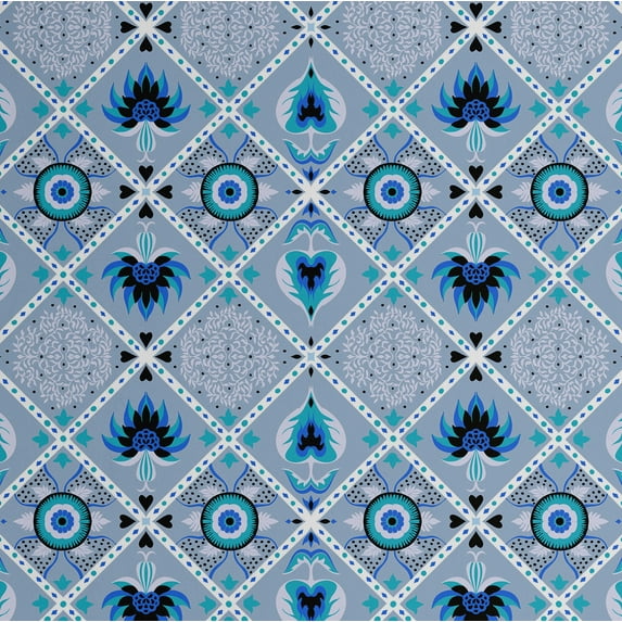S4Sassy Self-Stick Decorative Boho Wallpaper, Diamond Floral Medallion Wall Paper, Textured Vinyl Waterproof Contact Paper, Blue, 25"X360" Renter Friendly Wall Covering For Bedroom, Dining Room