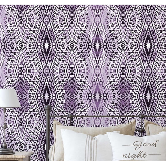 S4Sassy Self-Stick Decorative Boho Wallpaper, Diamond Geometric Print Wall Paper, Vinyl Waterproof Contact Paper, Purple, 25"X 60" Removable Renter Friendly Walls Covering For Bedroom, Dining Room