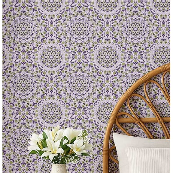 S4Sassy Self-Stick Decorative Boho Wallpaper, Mandala Pattern Wall Paper, Vinyl Waterproof Contact Paper, Purple, 25"X 120" Removable Renter Friendly Walls Covering For Bedroom, Dining Room
