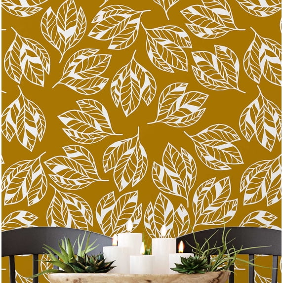 S4Sassy Self-Stick Decorative Wallpaper, Abstract Leaf Wall Paper, Textured Vinyl Waterproof Contact Paper, Yellow, 25"X 240" Removable Renter Friendly Walls Covering For Bedroom, Dining Room