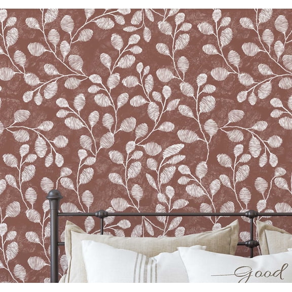 S4Sassy Self-Stick Decorative Wallpaper, Feathered Foliage Wall Paper, Textured Vinyl Waterproof Contact Paper, Brown, 25"x240" Removable Renter Friendly Wall Covering For Bedroom, Dining room