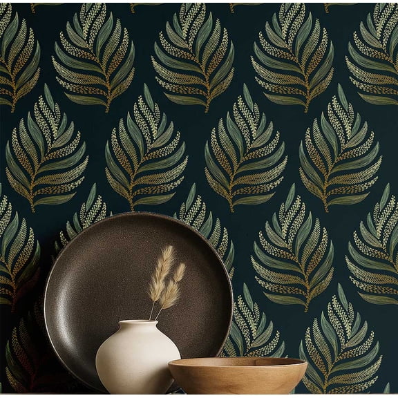 S4Sassy Self-Stick Decorative Wallpaper, Fern Cluster Wall Paper, Vinyl Waterproof Contact Paper, Blue, 25"X 60" Removable Renter Friendly Walls Covering For Bedroom, Dining Room