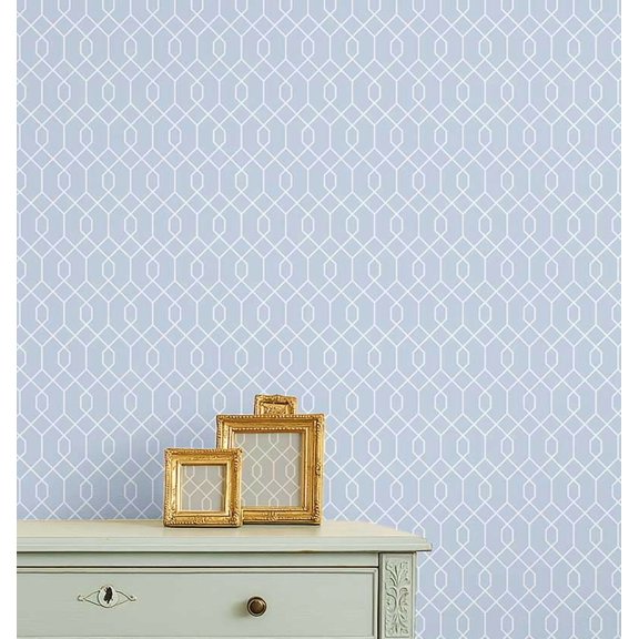 S4Sassy Self-Stick Decorative Wallpaper, Hexagon Geometric Print Wall Paper, Vinyl Waterproof Contact Paper, Blue, 25"x60" Removable Renter Friendly Wall Covering For Bedroom, Dining Room