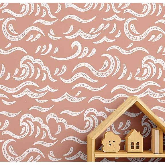 S4Sassy Self-Stick Decorative Wallpaper For Kids Room, Wavy Ocean Swirls Wall Paper, Textured Vinyl Waterproof Contact Paper, Orange, 25"x240" Removable Wall Covering For Baby Room, Playroom