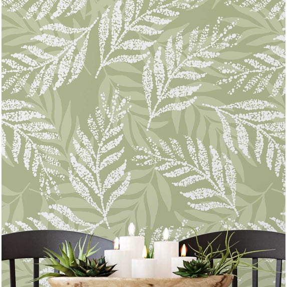 S4Sassy Self-Stick Decorative Wallpaper, Leaves Wall Paper, Textured Vinyl Waterproof Contact Paper, Green, 25"X 360" Removable Renter Friendly Walls Covering For Bedroom, Dining Room