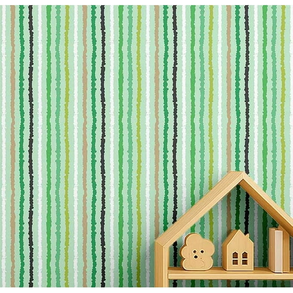 S4Sassy Striped Print Wallpaper - Green Wall Covering, 25" X 60" Self-Adhesive Vinyl Walls Paper, Wallwrap, Easy Diy Walls Covering For Kids Bedroom, Room Wall Decor, Playroom Wallpaper