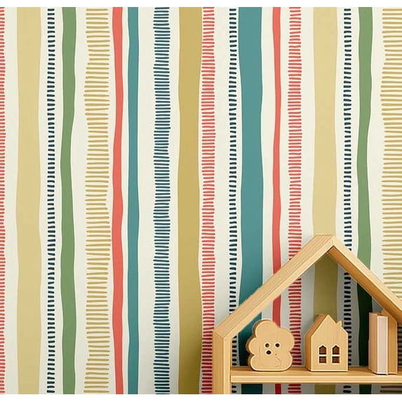 S4Sassy Stripes Wallpaper - Multi Wall Covering, 25" x 360" Self-Adhesive Textured Vinyl Walls Paper, Wallwrap, Easy DIY Wall Covering For Kids Bedroom, Kids room wall decor, Playroom wallpaper