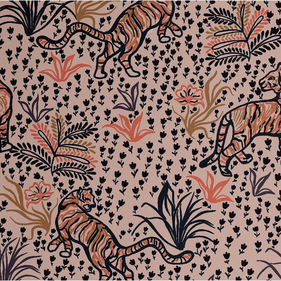 S4Sassy Tiger & Floral Wallpaper - Jungle Removable Wall Covering, 25" x 360" Self-Adhesive Textured Vinyl Wall Paper, Decorative Walls Wrap, Easy DIY Walls Covering For Bedroom, Living Room - Peach